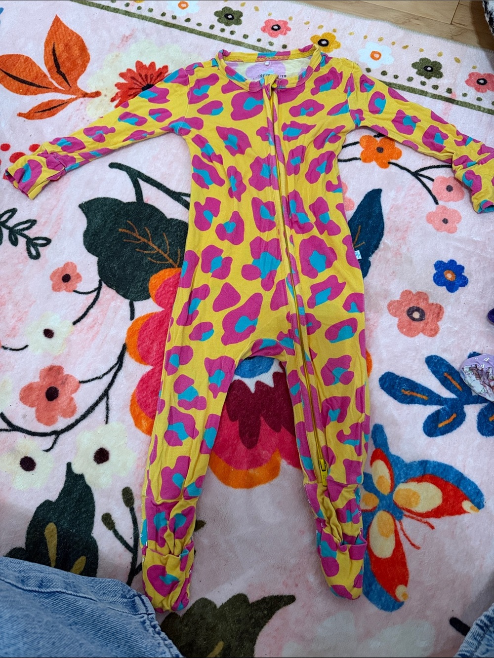 Posh Peanut Yellow Footed One-Piece with Pink & Teal Spots
